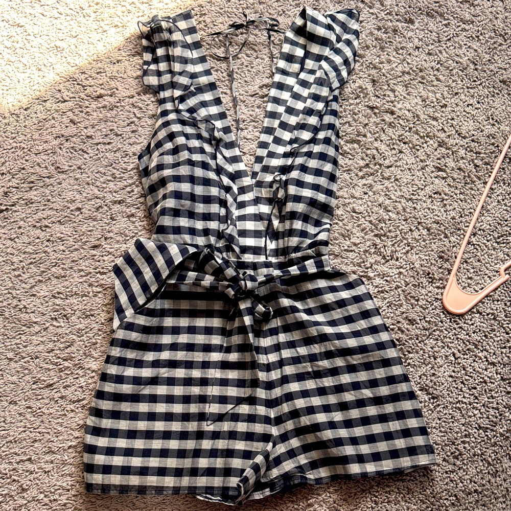 Dolce Vita Navy and Cream Plaid Romper
